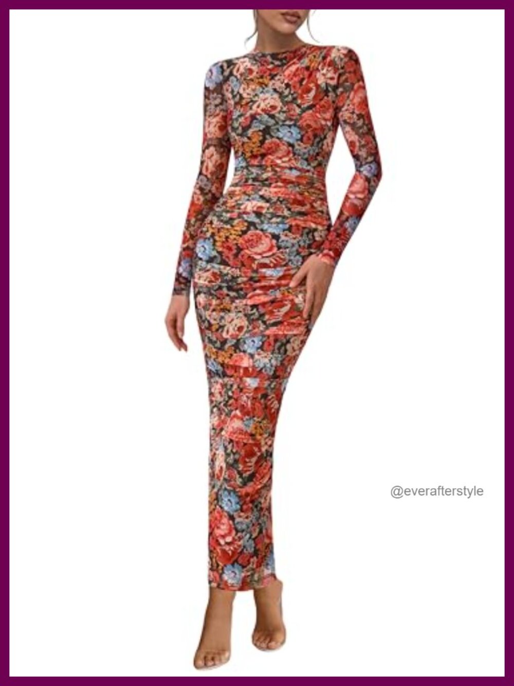 Womens Long Sleeve Mock Neck Bodycon Maxi Dress Ruched Formal Wedding Guest
